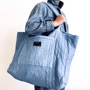 Quilted Tote- Large Indigo Leftovers no. 1